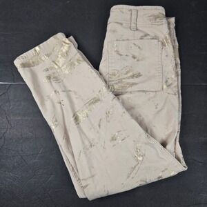 Anthropologie The Wanderer Pants Gold Metallic‎ Print Button Fly Size 25
